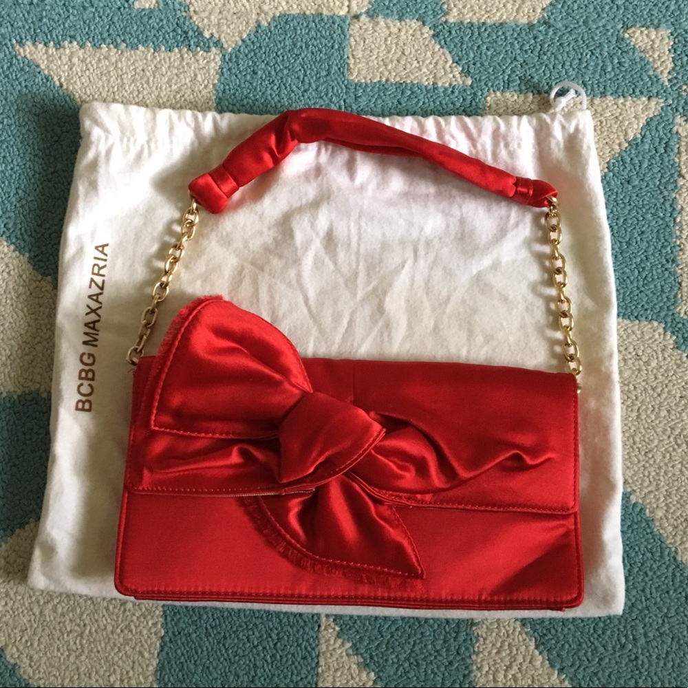 BCBG red silk small handbag